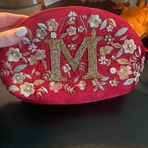 Noor e Noire Beaded, red velour M cosmetic bag